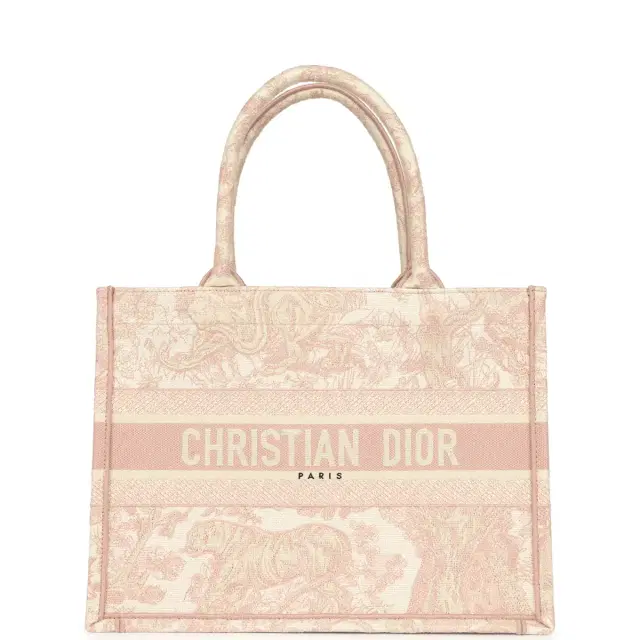 Christian Dior Medium "Jungle" Book Tote Pink and White Embroidered Canvas