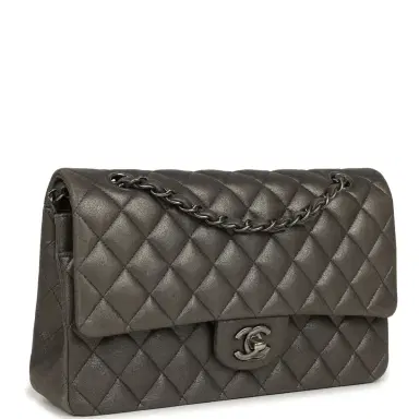 Chanel Pre-owned Chanel Medium Classic Double Flap Bag Charcoal Metallic Goatskin Aged Ruthenium Hardware | Thumbnail 2
