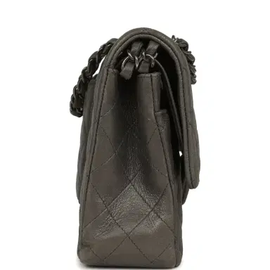 Chanel Pre-owned Chanel Medium Classic Double Flap Bag Charcoal Metallic Goatskin Aged Ruthenium Hardware | Thumbnail 3