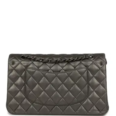 Chanel Pre-owned Chanel Medium Classic Double Flap Bag Charcoal Metallic Goatskin Aged Ruthenium Hardware | Thumbnail 4