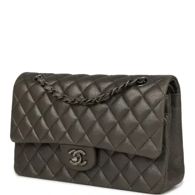 Chanel Pre-owned Chanel Medium Classic Double Flap Bag Charcoal Metallic Goatskin Aged Ruthenium Hardware | Thumbnail 5