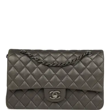 Chanel Pre-owned Chanel Medium Classic Double Flap Bag Charcoal Metallic Goatskin Aged Ruthenium Hardware | Thumbnail 1