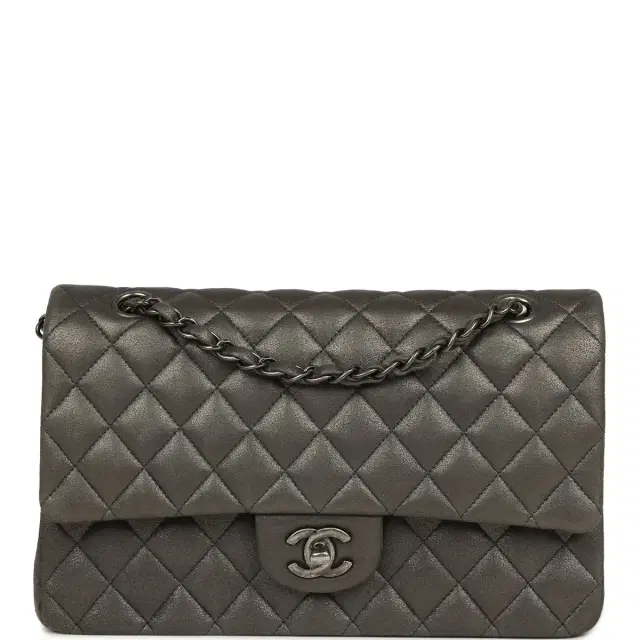 Chanel Pre-owned Chanel Medium Classic Double Flap Bag Charcoal Metallic Goatskin Aged Ruthenium Hardware
