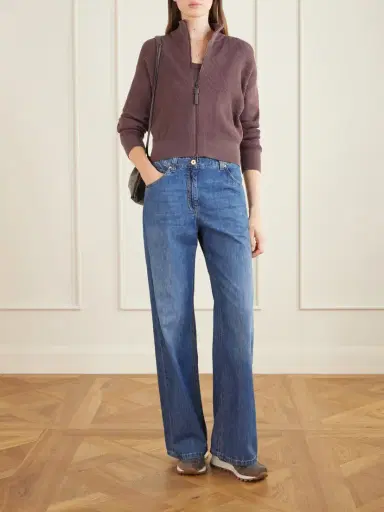 Brunello Cucinelli Ribbed Cotton Zip-up Turtleneck Cardigan | Thumbnail 2 Brunello Cucinelli Ribbed Cotton Zip-up Turtleneck Cardigan | Thumbnail 2