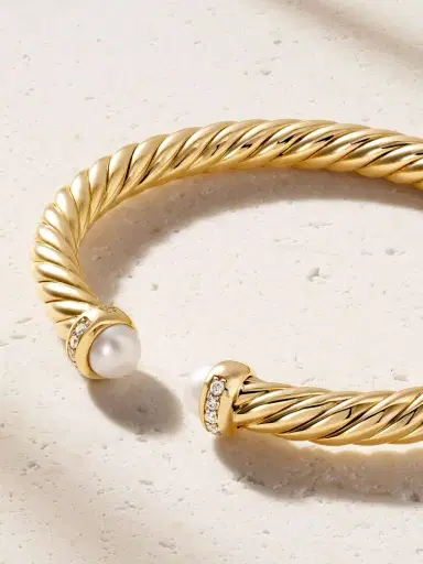 David Yurman Cablespira® Flex 18-karat Gold, Diamond And Pearl Cuff | Thumbnail 3 David Yurman Cablespira® Flex 18-karat Gold, Diamond And Pearl Cuff | Thumbnail 3