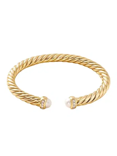David Yurman Cablespira® Flex 18-karat Gold, Diamond And Pearl Cuff | Thumbnail 1 David Yurman Cablespira® Flex 18-karat Gold, Diamond And Pearl Cuff | Thumbnail 1