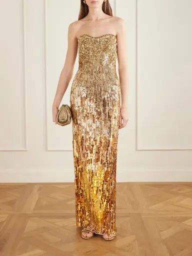 Jenny Packham Cesonia Strapless Sequined Chiffon Gown | Thumbnail 2