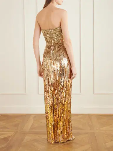 Jenny Packham Cesonia Strapless Sequined Chiffon Gown | Thumbnail 3