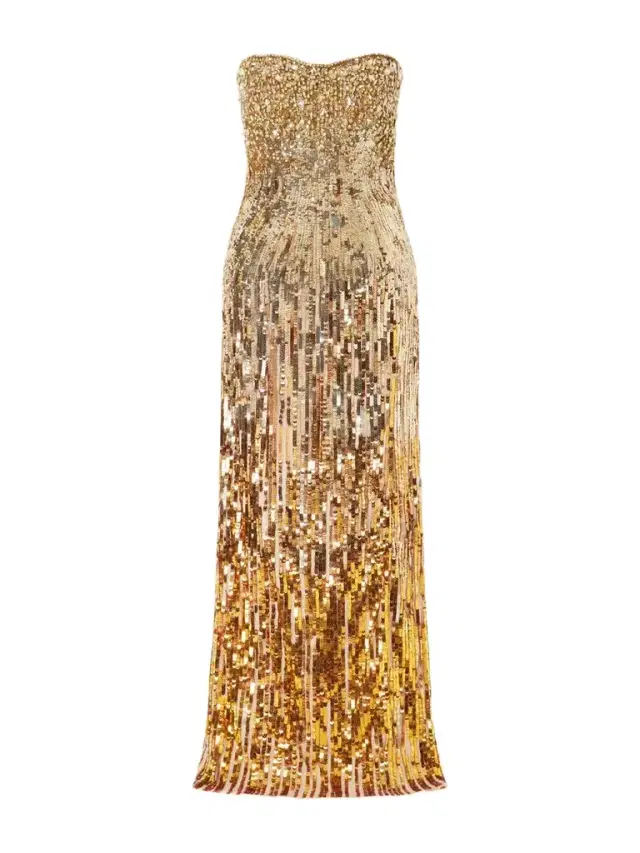 Cesonia Strapless Sequined Chiffon Gown