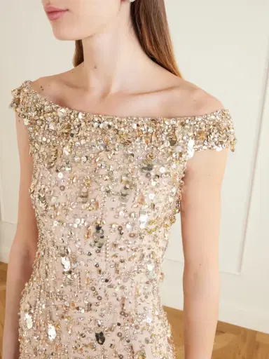 Jenny Packham Jessie Off-the-shoulder Embellished Tulle Gown | Thumbnail 4