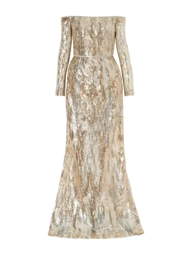 Elie Saab Off-the-shoulder Sequined Silk-blend Gown