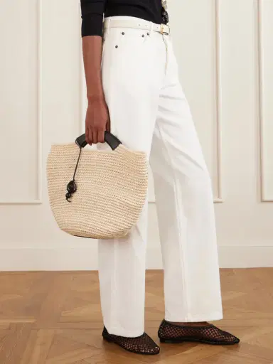 Hunting Season Shopper Large Leather-trimmed Woven Raffia Tote | Thumbnail 3