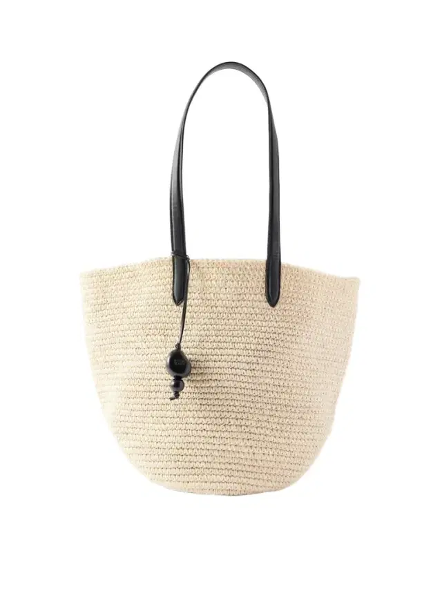 Hunting Season Market Leather-trimmed Woven Raffia Tote