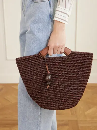 Hunting Season Shopper Large Leather-trimmed Woven Raffia Tote | Thumbnail 2