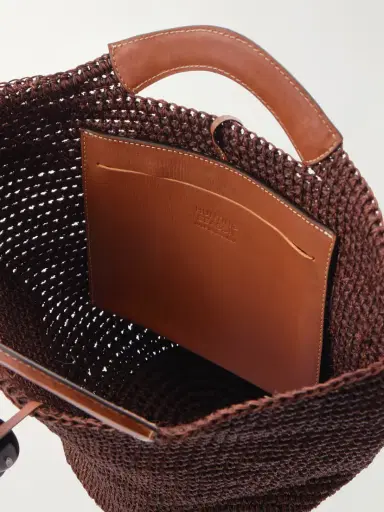 Hunting Season Shopper Large Leather-trimmed Woven Raffia Tote | Thumbnail 6