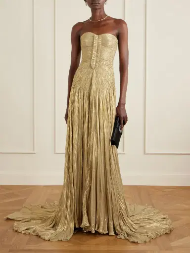 Marmar Halim Draped Pleated Metallic Silk-georgette Gown | Thumbnail 2 Marmar Halim Draped Pleated Metallic Silk-georgette Gown | Thumbnail 2