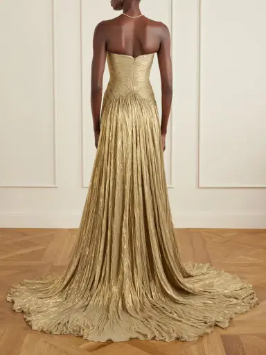 Marmar Halim Draped Pleated Metallic Silk-georgette Gown | Thumbnail 3 Marmar Halim Draped Pleated Metallic Silk-georgette Gown | Thumbnail 3