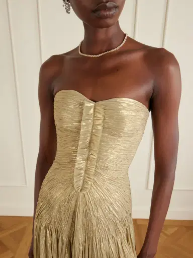 Marmar Halim Draped Pleated Metallic Silk-georgette Gown | Thumbnail 4 Marmar Halim Draped Pleated Metallic Silk-georgette Gown | Thumbnail 4