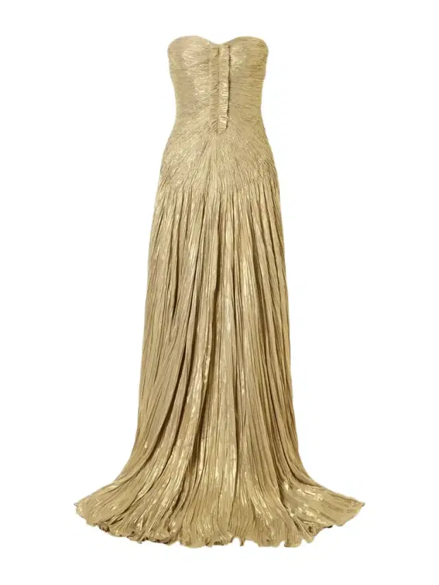 Draped Pleated Metallic Silk-georgette Gown