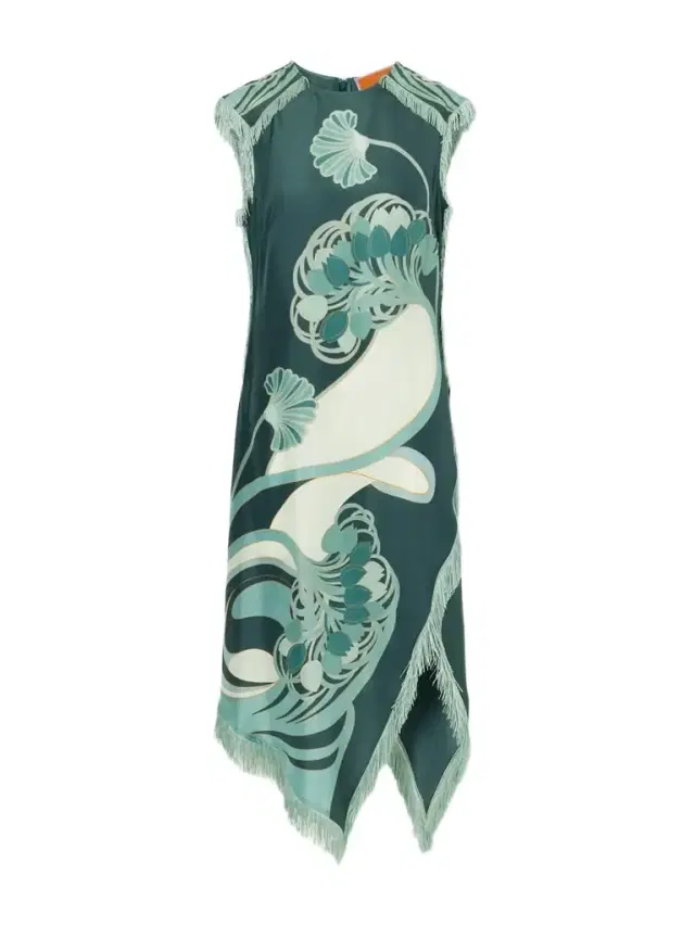 Fringed Printed Silk-satin Midi Dress