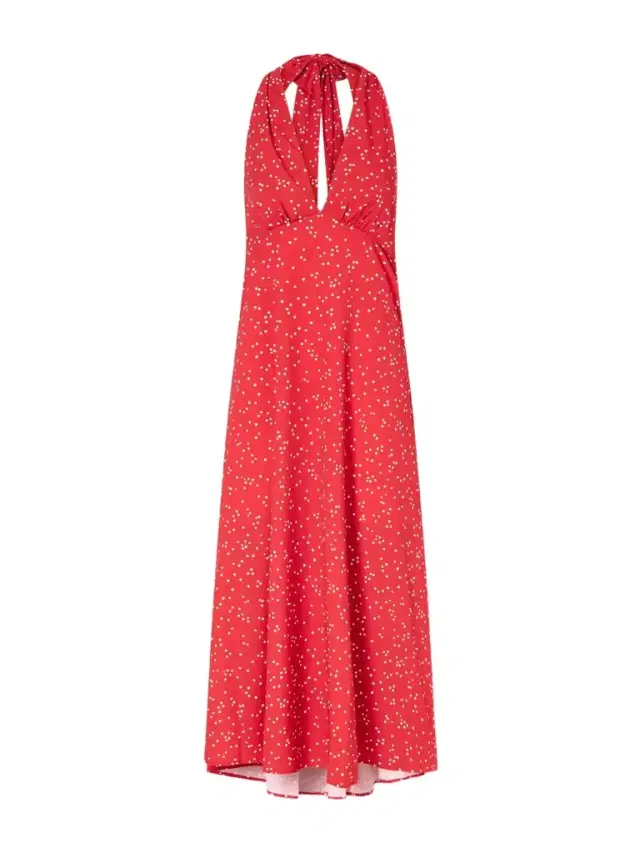 Jennah Polka-dot Recycled-crepe Halterneck Midi Dress