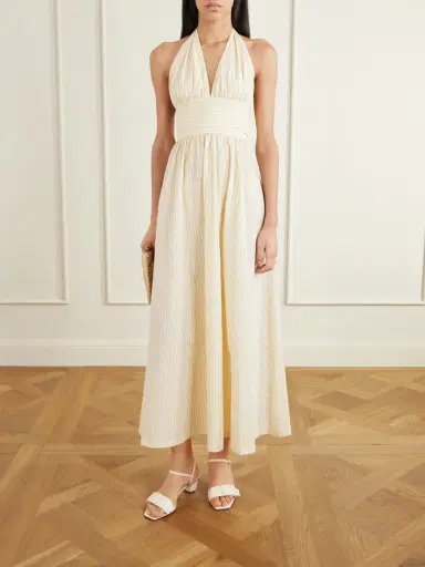 Faithfull Lido Gathered Checked Cotton Halterneck Maxi Dress | Thumbnail 2