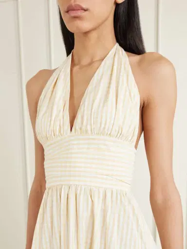Faithfull Lido Gathered Checked Cotton Halterneck Maxi Dress | Thumbnail 4