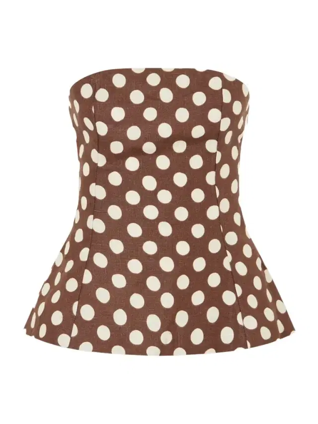 Petro Strapless Polka-dot Linen Top