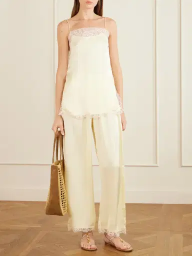 Faithfull Adnina Lace-trimmed Recycled-satin Wide-leg Pants | Thumbnail 2 Faithfull Adnina Lace-trimmed Recycled-satin Wide-leg Pants | Thumbnail 2