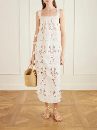 Loretta Caponi Fiocchini Lace-trimmed Broderie Anglaise Cotton-blend Maxi Dress | Thumbnail 2