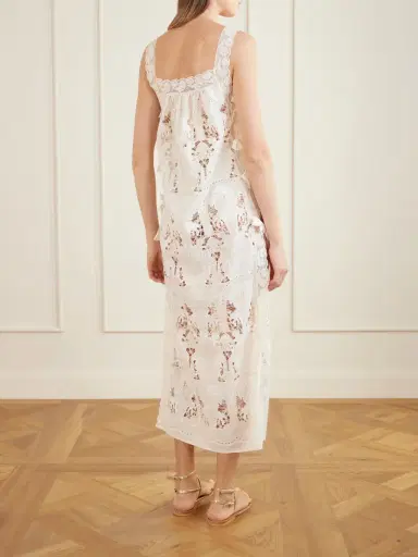 Loretta Caponi Fiocchini Lace-trimmed Broderie Anglaise Cotton-blend Maxi Dress | Thumbnail 3