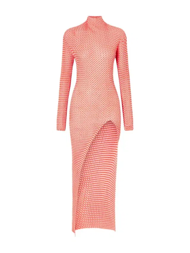 Asymmetric Checked Ribbed-knit Midi Dress