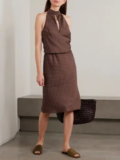 Posse Phoebe Polka-dot Tencel™ Lyocell Halterneck Midi Dress | Thumbnail 2