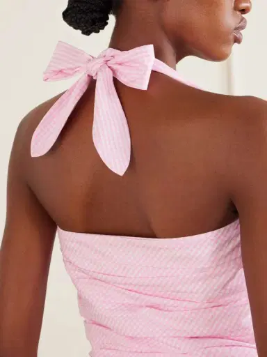 BERNADETTE Tippy Ruched Checked Cotton Halterneck Mini Dress | Thumbnail 4 BERNADETTE Tippy Ruched Checked Cotton Halterneck Mini Dress | Thumbnail 4