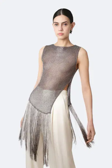 Lapointe Metallic Netting Fringe Asymmetric Top | Thumbnail 3 Lapointe Metallic Netting Fringe Asymmetric Top | Thumbnail 3
