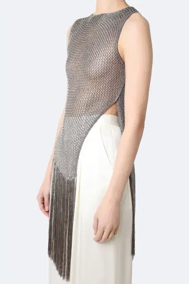 Lapointe Metallic Netting Fringe Asymmetric Top | Thumbnail 4 Lapointe Metallic Netting Fringe Asymmetric Top | Thumbnail 4