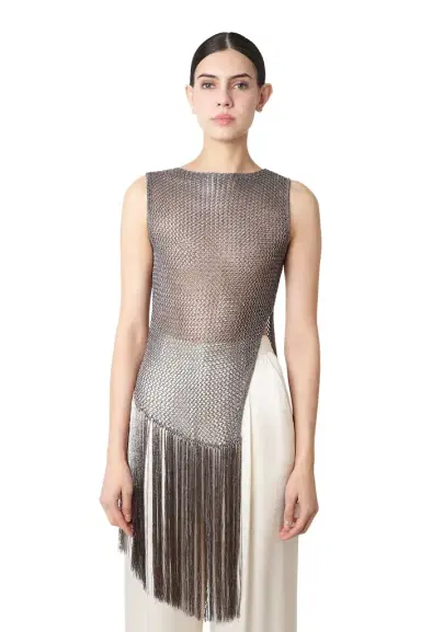 Lapointe Metallic Netting Fringe Asymmetric Top | Thumbnail 1 Lapointe Metallic Netting Fringe Asymmetric Top | Thumbnail 1