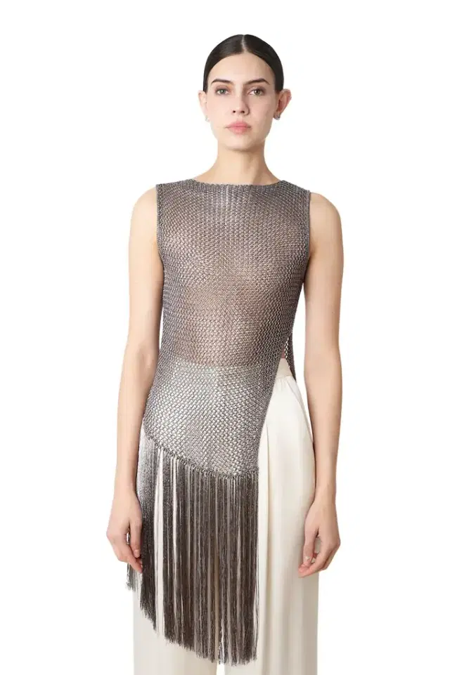 Metallic Netting Fringe Asymmetric Top