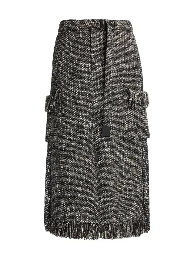Tweed Belted Midi Skirt