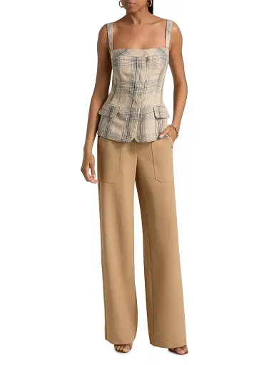 Simkhai Women's Jessie Plaid Linen-Blend Sleeveless Top - Rattan Plaid - Size 0 | Thumbnail 2 Simkhai Women's Jessie Plaid Linen-Blend Sleeveless Top - Rattan Plaid - Size 0 | Thumbnail 2