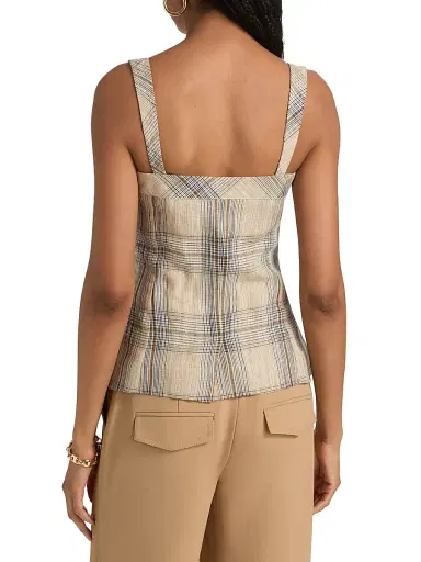Simkhai Women's Jessie Plaid Linen-Blend Sleeveless Top - Rattan Plaid - Size 0 | Thumbnail 5 Simkhai Women's Jessie Plaid Linen-Blend Sleeveless Top - Rattan Plaid - Size 0 | Thumbnail 5
