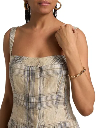Simkhai Women's Jessie Plaid Linen-Blend Sleeveless Top - Rattan Plaid - Size 0 | Thumbnail 6 Simkhai Women's Jessie Plaid Linen-Blend Sleeveless Top - Rattan Plaid - Size 0 | Thumbnail 6