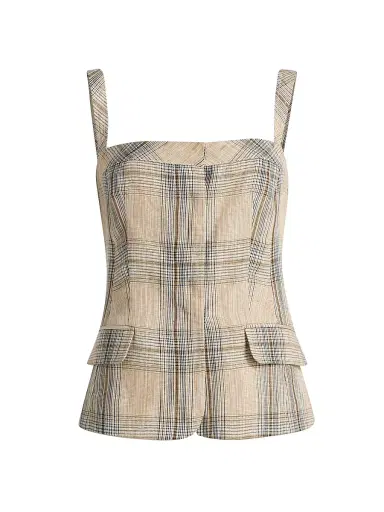 Simkhai Women's Jessie Plaid Linen-Blend Sleeveless Top - Rattan Plaid - Size 0 | Thumbnail 1 Simkhai Women's Jessie Plaid Linen-Blend Sleeveless Top - Rattan Plaid - Size 0 | Thumbnail 1