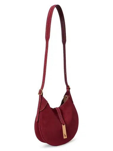 Polo Ralph Lauren Women's Small Polo ID Suede Shoulder Bag - Red | Thumbnail 5