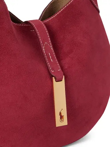 Polo Ralph Lauren Women's Small Polo ID Suede Shoulder Bag - Red | Thumbnail 6
