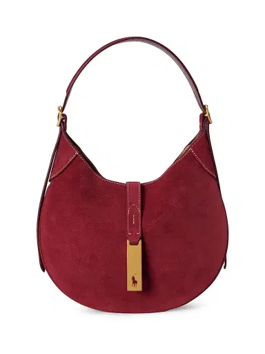 Polo Ralph Lauren Women's Small Polo ID Suede Shoulder Bag - Red | Thumbnail 1