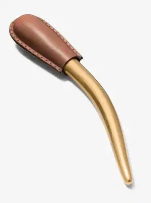 Michael Kors Collection Leather Wrapped Brass Hair Pin in Brown - One Size by Michael Kors Collection | Thumbnail 3