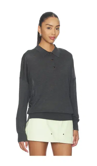 RENGGLI Silk Cashmere Boxy Long Sleeve Polo | Thumbnail 2