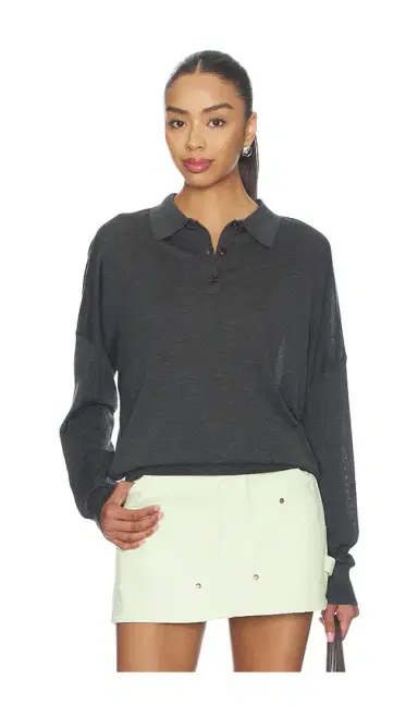 RENGGLI Silk Cashmere Boxy Long Sleeve Polo | Thumbnail 1