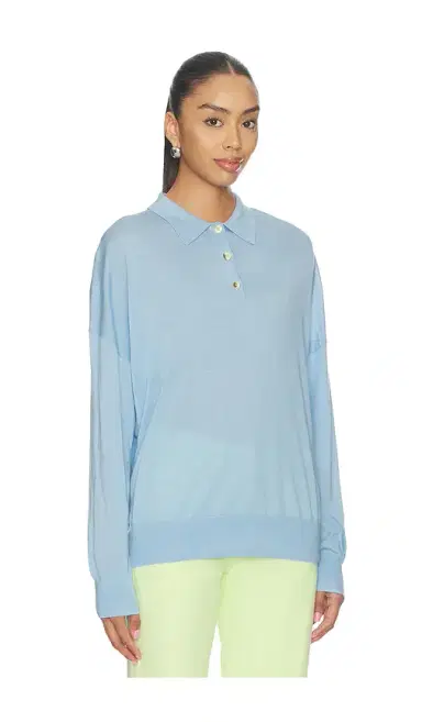 RENGGLI Silk Cashmere Boxy Long Sleeve Polo | Thumbnail 2